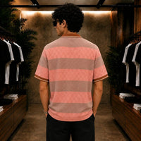 Men's Premium Peach & Taupe Textured Stripe Polo Shirt