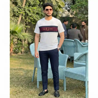 Men's White Chest Stripe Graphic Crew Neck T-Shirt view 2