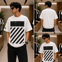 Men's Urban White Distressed Stripe Graphic T-Shirt