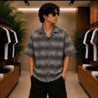 Men's Charcoal Grey Geometric Resort Shirt