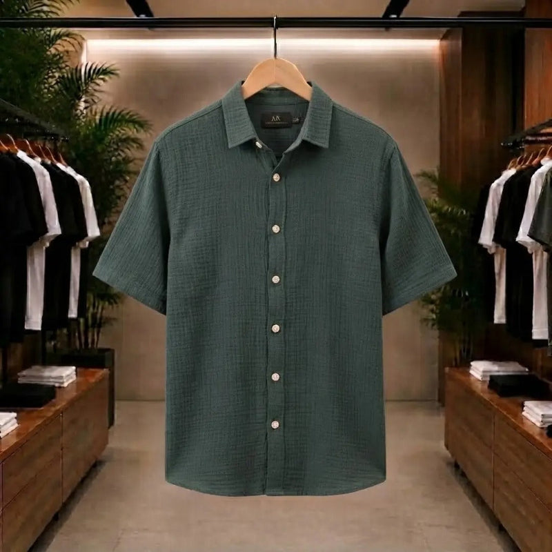 Deep Teal Textured Casual Shirt