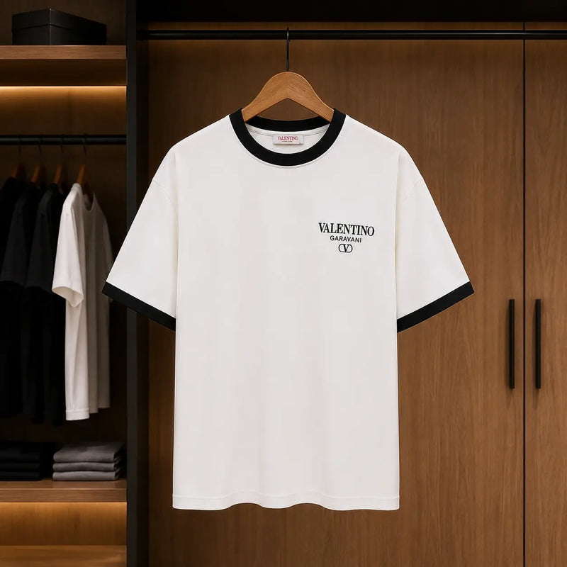 Men's Premium White Contrast Trim Graphic T-Shirt
