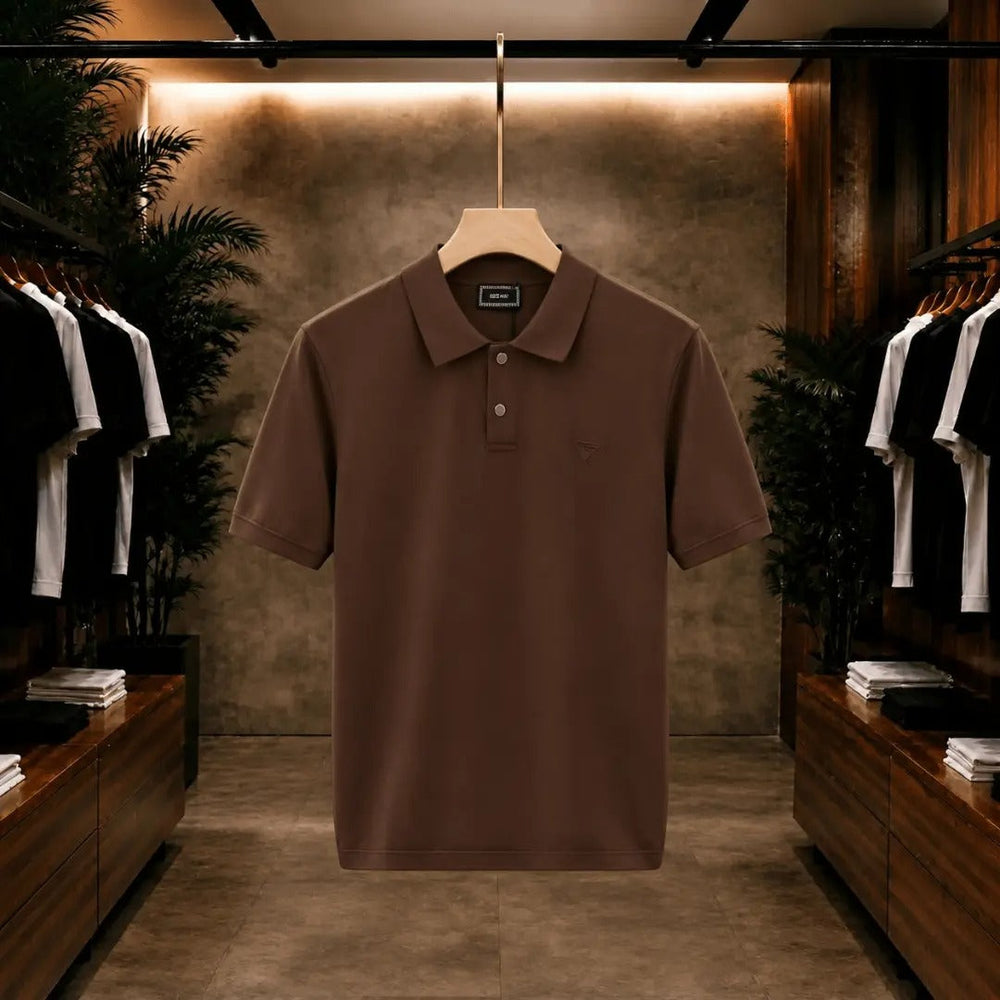 Men's Premium Chocolate Brown Tipped Collar Polo Shirt