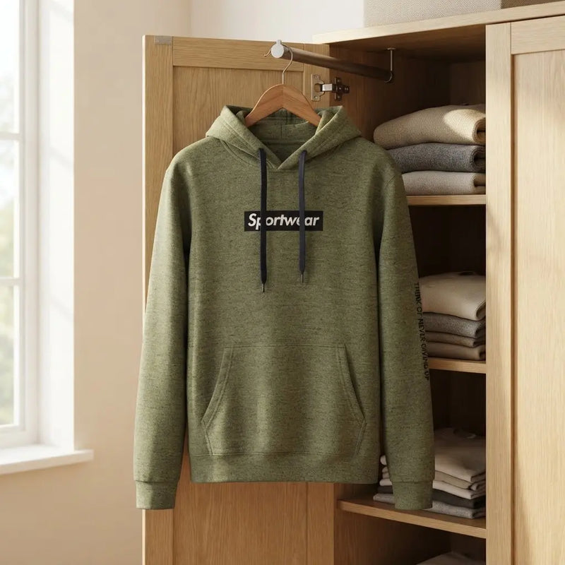 Olive Green Heathered Fleece Pullover Hoodie