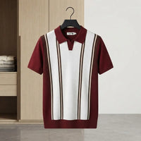 Retro Contrast Stripe Knit Polo Shirt view 1