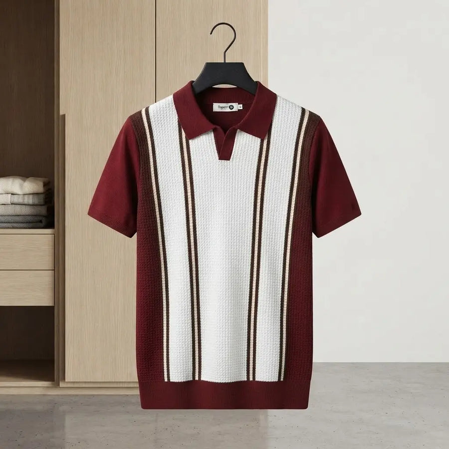 Retro Contrast Stripe Knit Polo Shirt