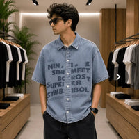 Men's Graphic Print Short-Sleeve Denim Shirt