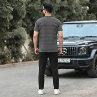 Men's Striped Knit T-Shirt with Crochet Chest Pocket view 3