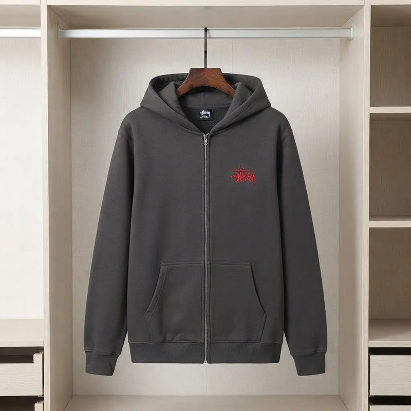 Embroidered Logo Zip-Up Hoodie