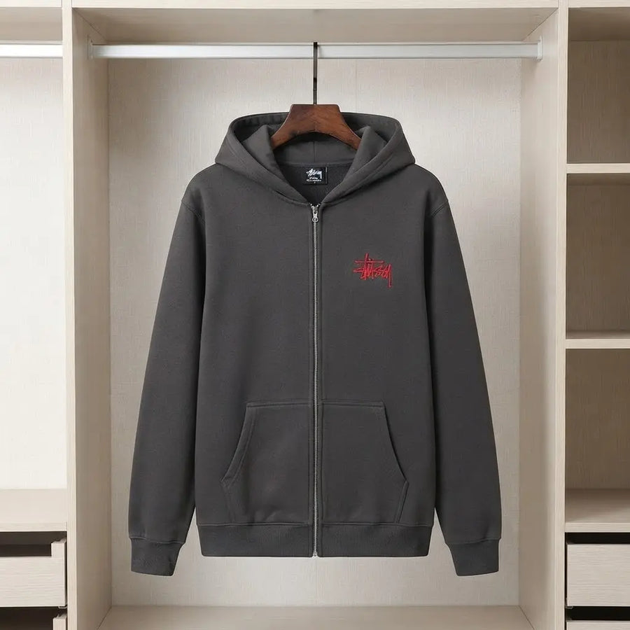 Embroidered Logo Zip-Up Hoodie