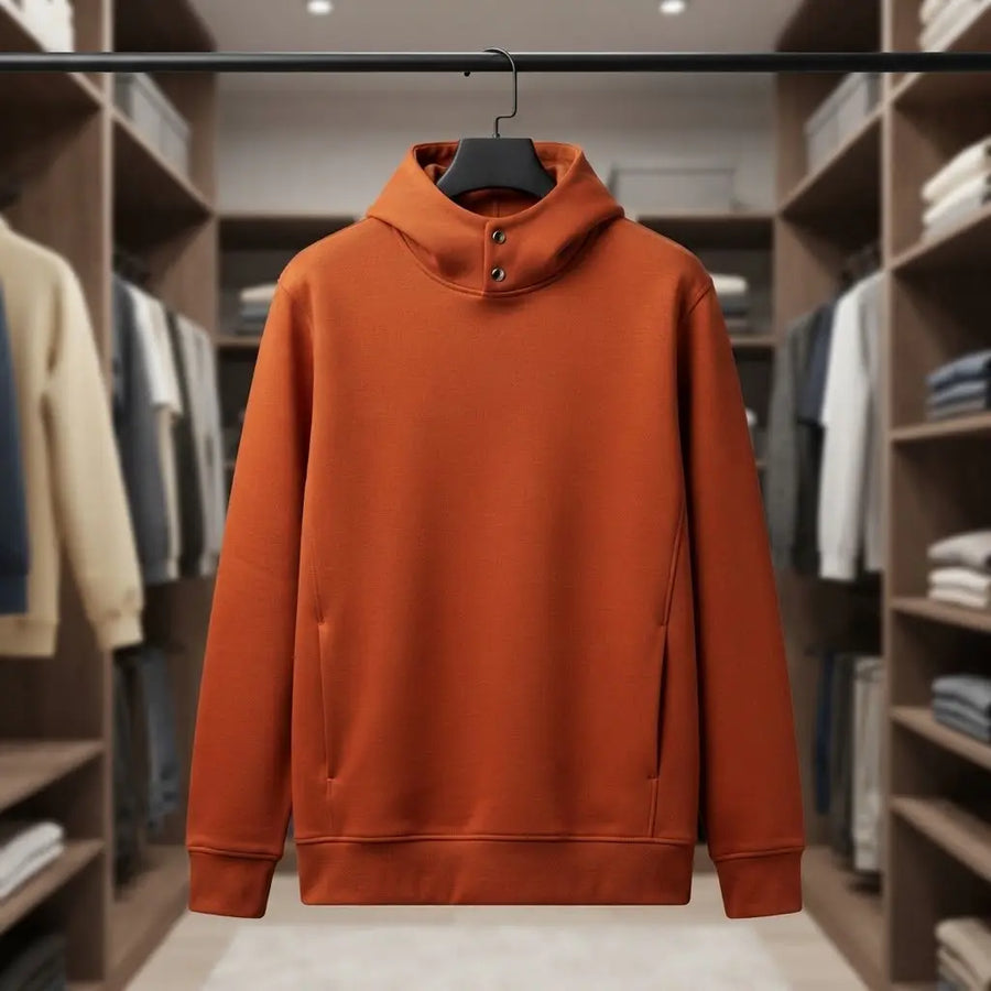 Stand-Collar Pullover Fleece Hoodie