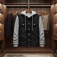 Blue Denim Jacket with Grey Hood and Sleeves view 2
