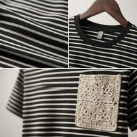 Men's Striped Knit T-Shirt with Crochet Chest Pocket view 4