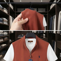 Men’s Rust Orange Full-Zip Sleeveless Vest with White Short Sleeves view 4