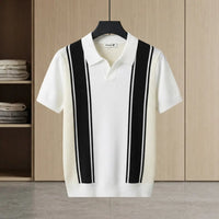 Retro Contrast Stripe Knit Polo Shirt view 5