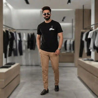 Men's Black Script Logo Embroidered Crew Neck T-Shirt view 2