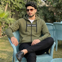 Olive Green Heathered Fleece Pullover Hoodie view 2