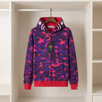 Pink Floral Camo Shark Full-Zip Hoodie with Shark-Detail Hood view 3