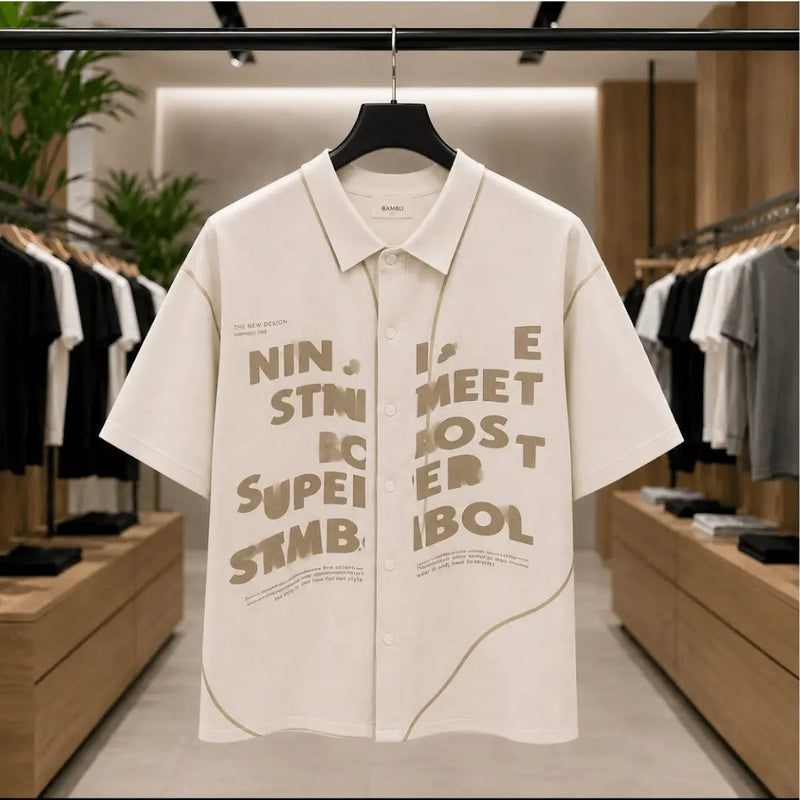 Men's Premium Cream Graphic Print Short-Sleeve Polo Shir