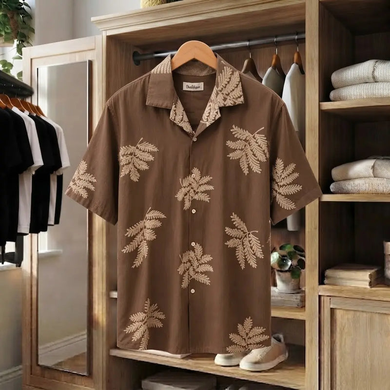 Cocoa Leaf Print Casual Shirt