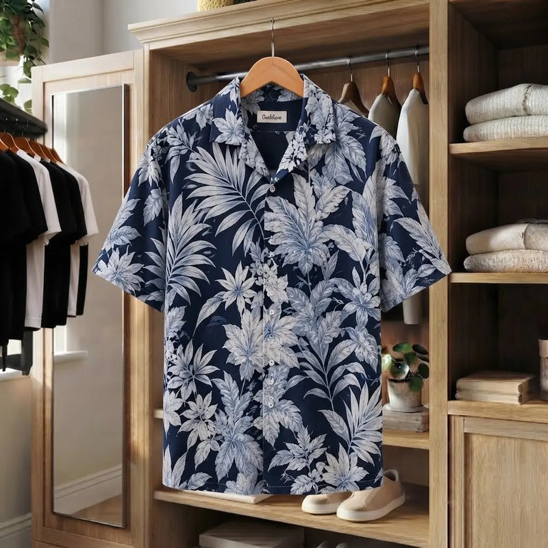 Midnight Tropical Leaf Print Shirt