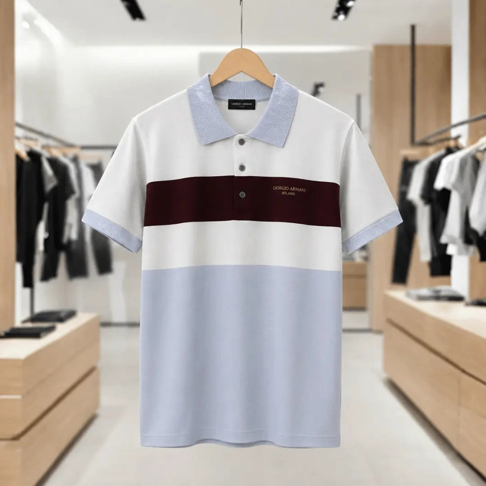 Men's Classic White Burgundy Panel Polo Shirt