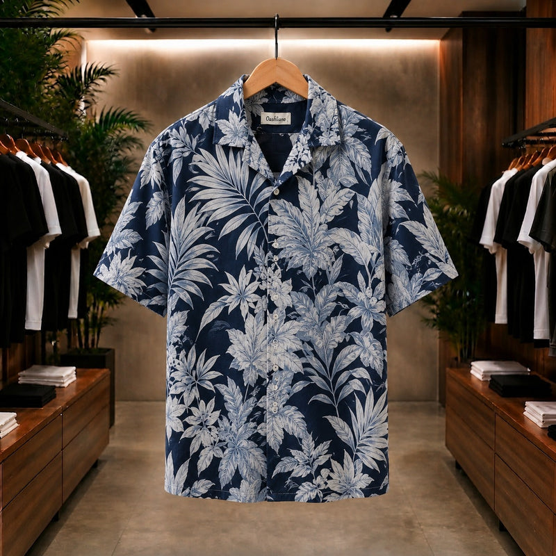 Midnight Tropical Leaf Print Shirt