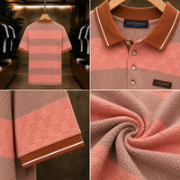Men's Premium Peach & Taupe Textured Stripe Polo Shirt