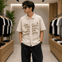 Men's Premium Cream Graphic Print Short-Sleeve Polo Shir