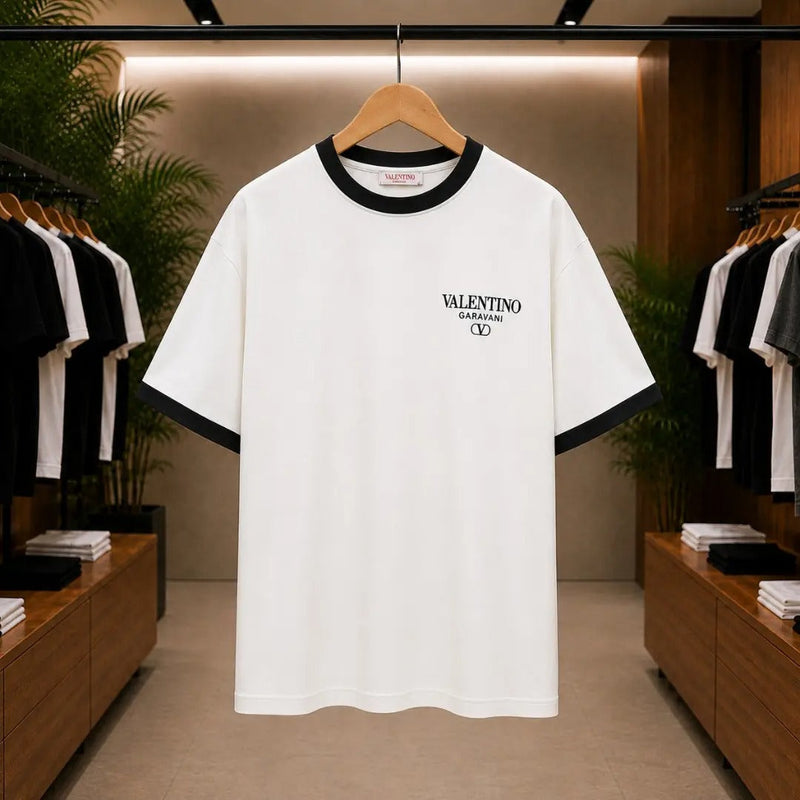 Men's Premium White Contrast Trim Graphic T-Shirt