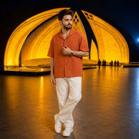 Men's Premium Orange Embroidered Cuban Collar Shirt view 2
