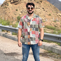 Patchwork Knit Short-Sleeve Cuban Collar Shirt view 2