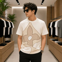 Men's Premium Cream Floral Graphic Print T-Shirt