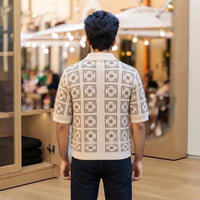 Geometric Jacquard Knit Polo Shirt view 3