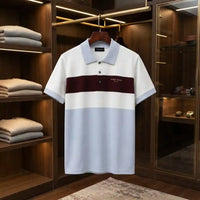 Men's Classic White Burgundy Panel Polo Shirt view 1