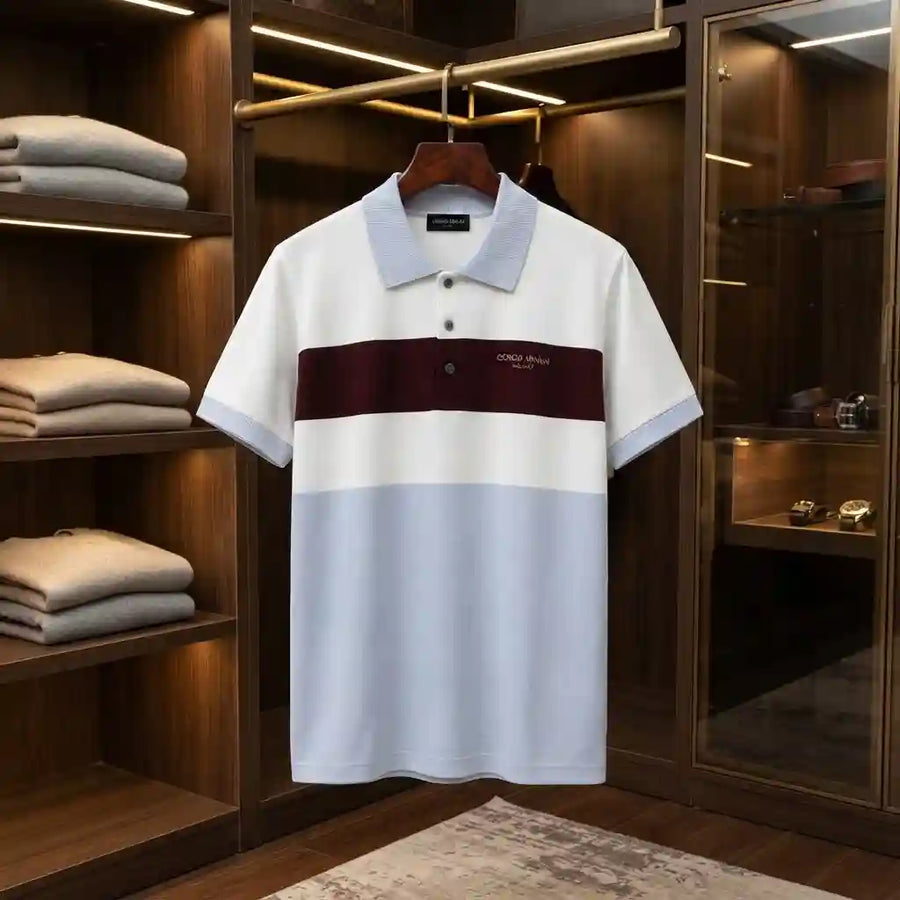 Men's Classic White Burgundy Panel Polo Shirt