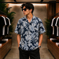 Midnight Tropical Leaf Print Shirt