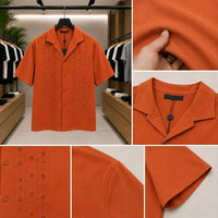 Men's Premium Orange Embroidered Cuban Collar Shirt