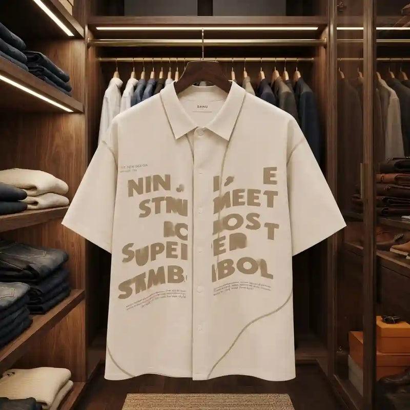Men's Premium Cream Graphic Print Short-Sleeve Polo Shir