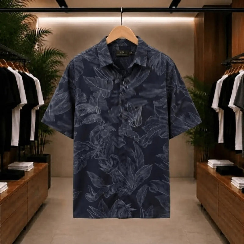 Midnight Leaf Print Casual Shirt