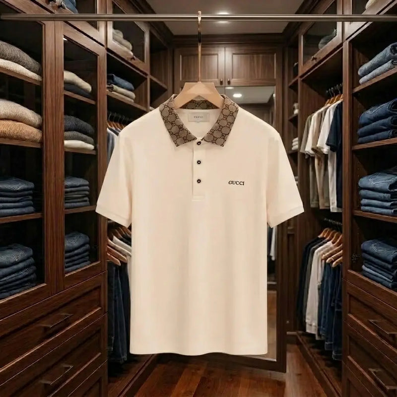 Ivory Luxe Monogram Collar Polo