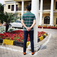 Men's Teal Horizontal Stripe Polo Shirt view 3