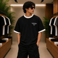 Men's Premium Black Contrast Trim Graphic T-Shirt