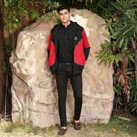 Black & Red Color-Block Zip-Up Fleece Hoodie view 2
