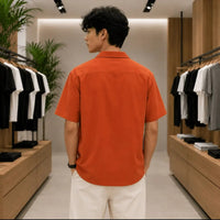 Men's Premium Orange Embroidered Cuban Collar Shirt