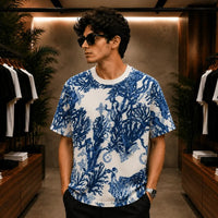 Indigo Abstract Graphic Oversized T-Shirt