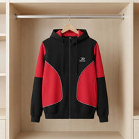 Black & Red Color-Block Zip-Up Fleece Hoodie view 1