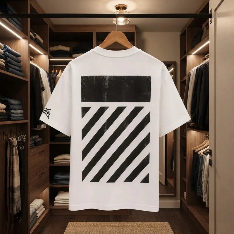 Men's Urban White Distressed Stripe Graphic T-Shirt