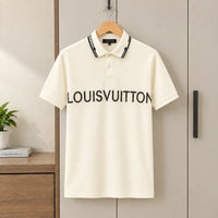 Men's White Contrast Collar Logo Graphic Polo Shirt view 6