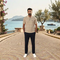 Prada Striped Knit Short-Sleeve Polo Shirt view 2